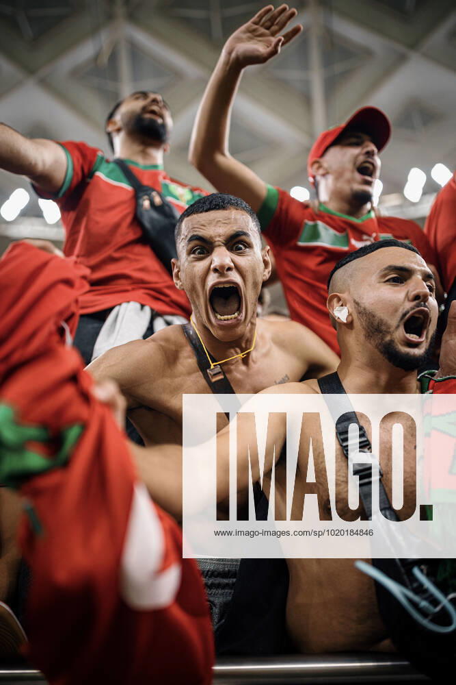 Morocco vs portugal DOHA, CA - 10.12.2022: MOROCCO VS PORTUGAL - Moroccan fans celebrate ranking after the match between Morocco and Portugal, valid for the quarterfinals of the World Cup, held at Al Thumama Stadium in Doha, Qatar. (Photo: Marcelo Machado de Melo Fotoarena) x2308632x MarceloxMachadoxdexMelo