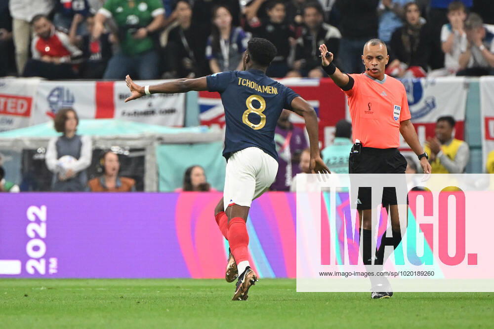 Football, men, 2022 23 season, Qatar World Cup, quarterfinals, England France at Al Bayt Stadium in Al Khor, Aurelien Tchouameni France, 8 goal cheer, cheering after scoring 0 1 , 10 12 2022,