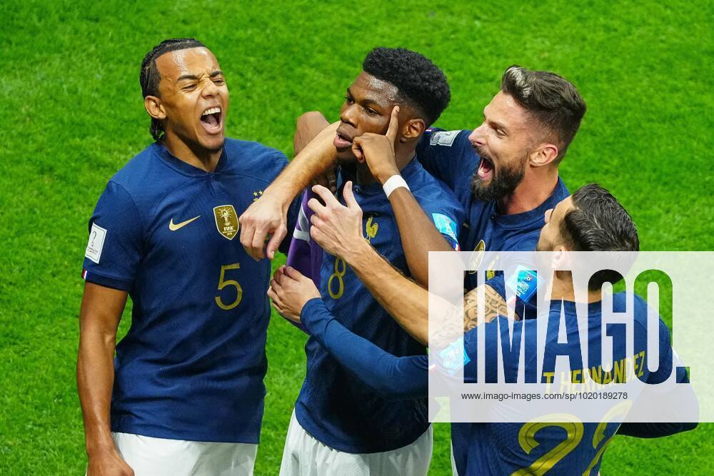 KW49 Mandatory Credit: Photo by Javier Garcia Shutterstock (13655768ai) Aurelien Tchouameni of France celebrates scoring the opening goal with Jules Kounde of France, Olivier Giroud of France and Theo Hernandez of France England v France, FIFA World Cup, WM, Weltmeisterschaft, Fussball 2022, Quarter Final, Football, Al Bayt Stadium, Al Khor, Qatar - 10 Dec 2022 Editorial Use Only England v France, FIFA World Cup 2022, Quarter Final, Football, Al Bayt Stadium, Al Khor, Qatar - 10 Dec 2022 Editorial Use Only