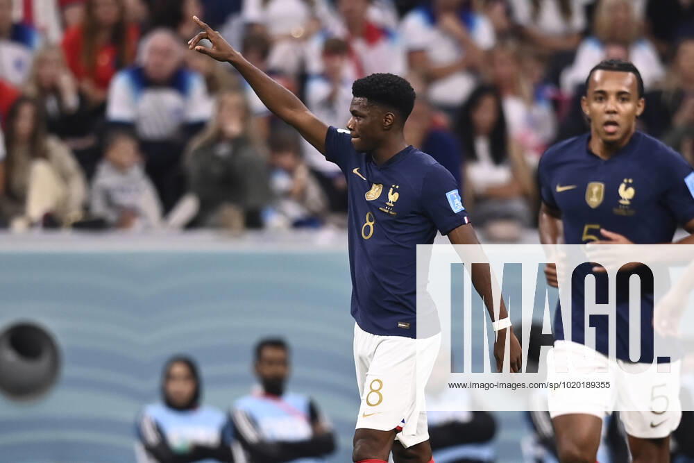 Foto Fabio Ferrari LaPresse 10 Dicembre 2022 Doha, Qatar - - Calcio - Qatar 2022 - Coppa del Mondo Fifa - Inghilterra vs Francia - Ottavi di finale - Lusail Stadium. Nella foto: esultanza Francia rete 1-0 Aur& xe9;lien Tchouam& xe9;ni (FRA) December 10, 2022 Doha, Qatar - sport - Soccer - Qatar 2022- FIFA World Cup, WM, Weltmeisterschaft, Fussball -England v France - Round of 8 - Lusail Stadium. In the pic: goal Aur& xe9;lien Tchouam& xe9;ni (FRA) 1-0
