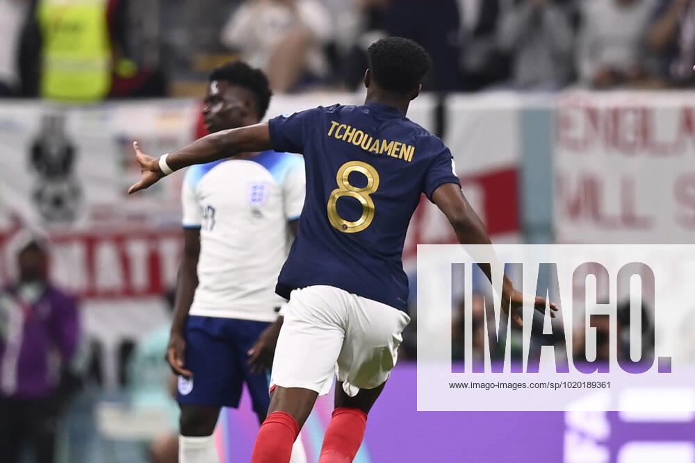 Foto Fabio Ferrari LaPresse 10 Dicembre 2022 Doha, Qatar - - Calcio - Qatar 2022 - Coppa del Mondo Fifa - Inghilterra vs Francia - Ottavi di finale - Lusail Stadium. Nella foto: esultanza Francia rete 1-0 Aur& xe9;lien Tchouam& xe9;ni (FRA) December 10, 2022 Doha, Qatar - sport - Soccer - Qatar 2022- FIFA World Cup, WM, Weltmeisterschaft, Fussball -England v France - Round of 8 - Lusail Stadium. In the pic: goal Aur& xe9;lien Tchouam& xe9;ni (FRA) 1-0