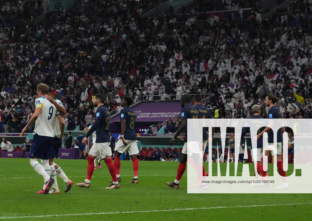 QAT, World Cup FIFA 2022, quarterfinals, England vs France 10 12 2022, Al Bayt Stadium, Doha, QAT, World Cup FIFA 2022, quarterfinals, England vs France, pictured England s forward Harry Kane misses a foul penalty, the French team rejoices nordphotoxGmbHx xBratic nph00250