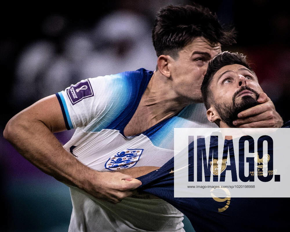 France vs England Giroud (R) and Maguire (L) in action during France vs England at Al Bayt Stadium in Doha, Catar, today December 10, 2022.