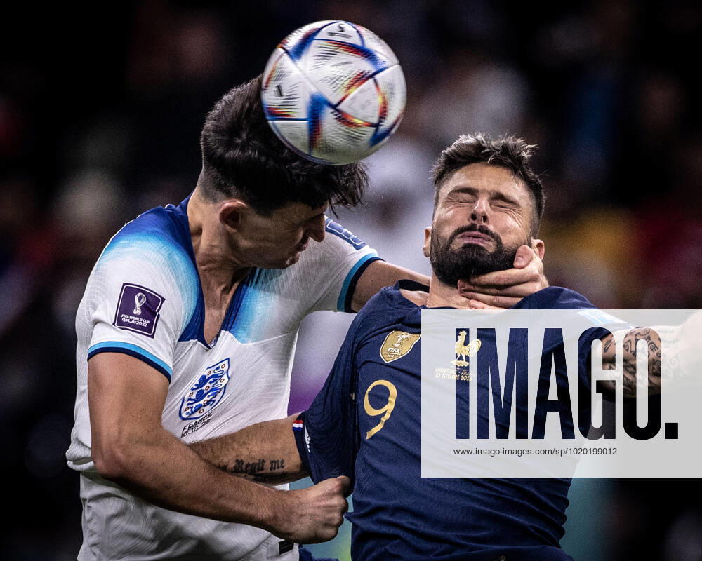 France vs England Giroud (R) and Maguire (L) in action during France vs England at Al Bayt Stadium in Doha, Catar, today December 10, 2022.