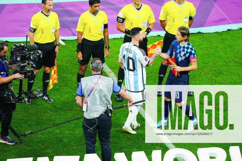 Mandatory Credit: Photo by Javier Garcia Shutterstock (13661834aa) Captains Lionel Messi of Argentina and Luka Modric of Croatia shake hands before the game Argentina v Croatia, FIFA World Cup, WM, Weltmeisterschaft, Fussball 2022, Semi Final, Football, Lusail Stadium, Al Daayen, Qatar - 13 Dec 2022 Editorial Use Only Argentina v Croatia, FIFA World Cup 2022, Semi Final, Football, Lusail Stadium, Al Daayen, Qatar - 13 Dec 2022 Editorial Use Only