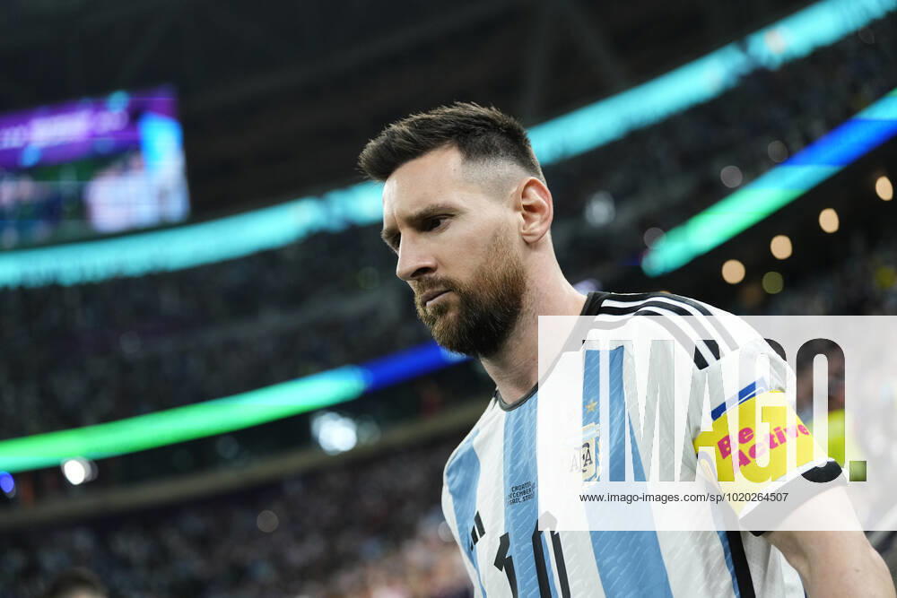 Argentina v Croatia: Semi Final - FIFA World Cup, WM, Weltmeisterschaft, Fussball Qatar 2022 Lionel Messi right winger of Argentina and Paris Saint-Germain prior the FIFA World Cup Qatar 2022 semi final match between Argentina and Croatia at Lusail Stadium on December 13, 2022 in Lusail City, Qatar. Lusail City Qatar