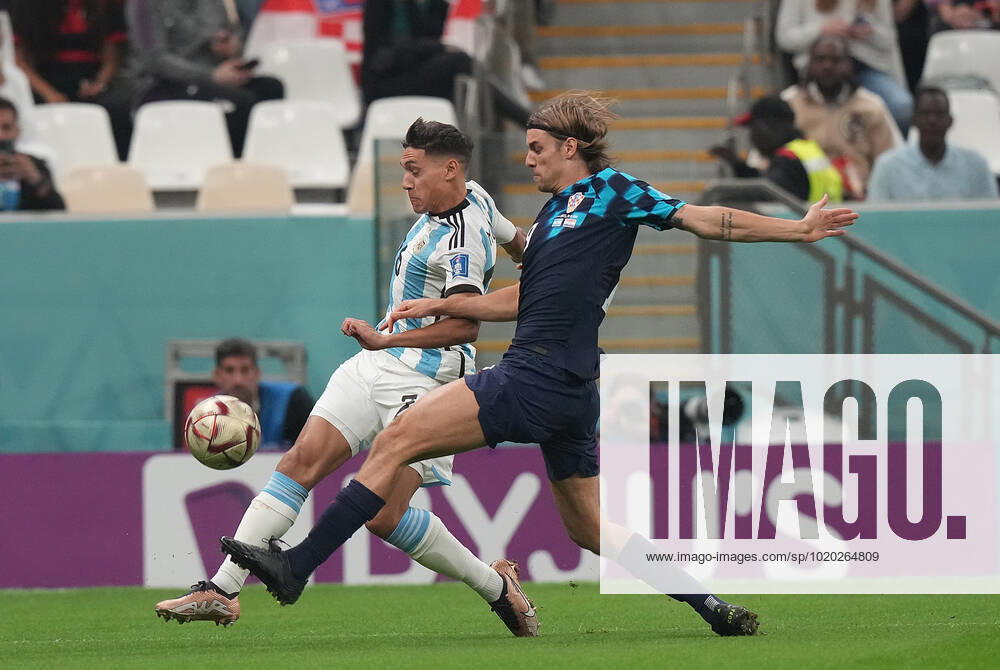 QAT, World Cup FIFA 2022, Semifinal, Argentina vs Croatia 13 12 2022, Lusail Iconic Stadium, Doha, QAT, World Cup FIFA 2022, Semifinal, Argentina vs Croatia, in picture Argentina s defender Nahuel Molina , Croatia s defender Borna Sosa nordphotoxGmbHx xBratic nph00250