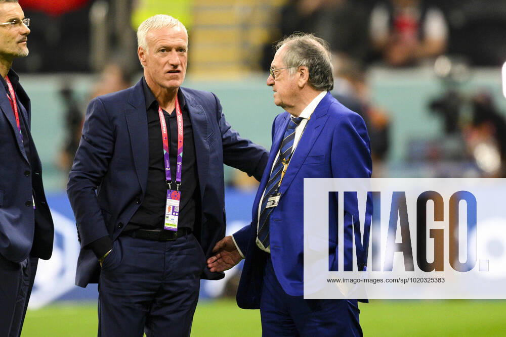 Didier Deschamps entraineur Selectionneur et Noel Le Graet - president FFF FOOTBALL : France vs Maroc - 1 2 finale - coupe du Monde Qatar 2022 - 14 12 2022 JBAutissier Panoramic