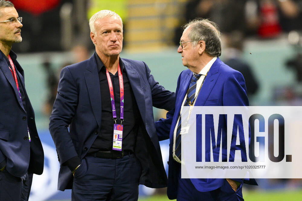 Didier Deschamps entraineur Selectionneur et Noel Le Graet - president FFF FOOTBALL : France vs Maroc - 1 2 finale - coupe du Monde Qatar 2022 - 14 12 2022 JBAutissier Panoramic
