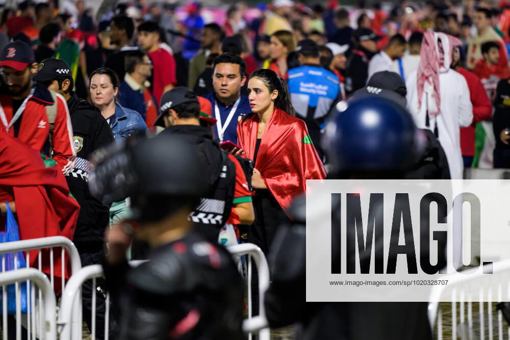 Fans outside the arena ahead of the FIFA World Cup 2022 semifinal between France and Morocco on December 14, 2022 in Doha Photo Joel Marklund BILDBYRAN code JM JM0412 bbeng football football soccer fotball world cup football world cup football world cup 2022 fifa world cup 2022 semifinal semi final france france morocco morocco audience,