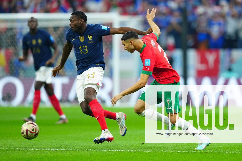 Mandatory Credit: Photo by Javier Garcia Shutterstock (13661842m) Achraf Hakimi of Morocco tackles Youssouf Fofana of France France v Morocco, FIFA World Cup, WM, Weltmeisterschaft, Fussball 2022, Semi Final, Football, Al Bayt Stadium, Al Khor, Qatar - 14 Dec 2022 Editorial Use Only France v Morocco, FIFA World Cup 2022, Semi Final, Football, Al Bayt Stadium, Al Khor, Qatar - 14 Dec 2022 Editorial Use Only