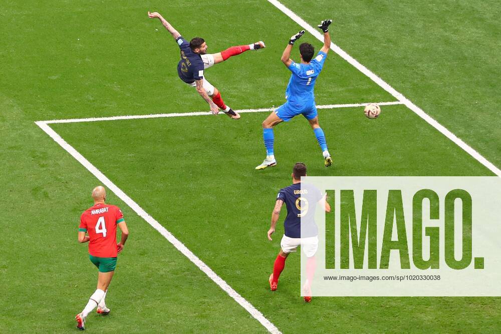 Mandatory Credit: Photo by Kieran McManus Shutterstock (13661836i) Theo Hernandez of France scores the 1st goal France v Morocco, FIFA World Cup, WM, Weltmeisterschaft, Fussball 2022, Semi Final, Football, Al Bayt Stadium, Al Khor, Qatar - 14 Dec 2022 Editorial Use Only France v Morocco, FIFA World Cup 2022, Semi Final, Football, Al Bayt Stadium, Al Khor, Qatar - 14 Dec 2022 Editorial Use Only
