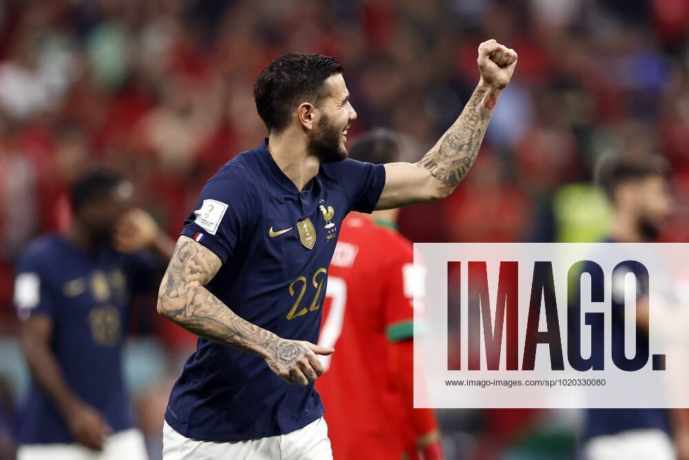 AL KHOR Theo Hernandez of France celebrates the 1 0 during the FIFA World Cup Qatar 2022 Semifinal match between France and Morocco at Al Bayt Stadium on December 14, 2022 in Al Khor, Qatar AP Dutch Height MAURICE OF STONE FIFA World Cup Qatar 2022 2022 ANPxSportx xMauricexvanxSteenxWKxIVx 459421195 originalFilename: 459421195