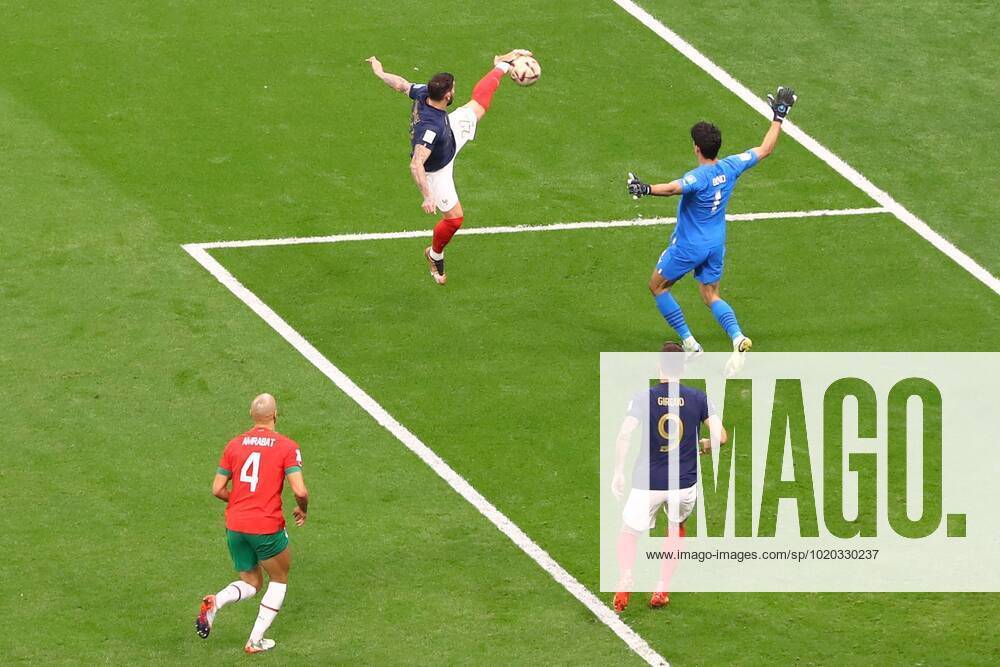 Mandatory Credit: Photo by Kieran McManus Shutterstock (13661836m) Theo Hernandez of France scores the 1st goal France v Morocco, FIFA World Cup, WM, Weltmeisterschaft, Fussball 2022, Semi Final, Football, Al Bayt Stadium, Al Khor, Qatar - 14 Dec 2022 Editorial Use Only France v Morocco, FIFA World Cup 2022, Semi Final, Football, Al Bayt Stadium, Al Khor, Qatar - 14 Dec 2022 Editorial Use Only