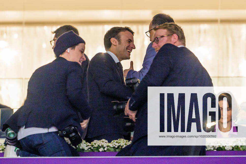 Emmanuel Macron, President of France, during the FIFA World Cup 2022 semifinal between France and Morocco on December 14, 2022 in Doha Photo Joel Marklund BILDBYRAN code JM JM0412 bbeng football football soccer fotball vm fotbols vm fotbols vm fotbols vm 2022 fifa world cup 2022 semi final semi final france france morocco morocco,