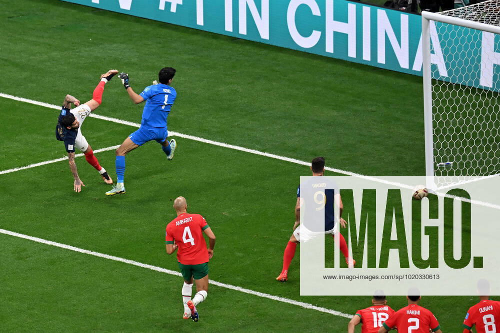 Al Khor, Al Bayt Stadium, 14 12 22, QAT, Men, FIFA WORLD CUP 2022, Semifinals, France Morocco Picture Theo HERNANDEZ France makes the goal 1 0 Only for journalistic use Only for editorial use According to FIFA regulations, it is prohibited to exploit or have exploited photographs taken in the stadium and or from the game in the form of sequence images and or video-like photo series FIFA regulations prohibit any use of photographs as image sequences and or quasi video Qatar