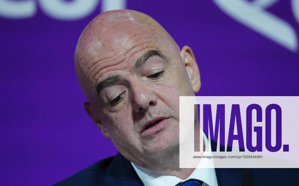Mandatory Credit: Photo by Javier Garcia Shutterstock (13670212f) FIFA President Gianni Infantino speaks during the press conference, PK, Pressekonferenz FIFA Press Conference, FIFA World Cup, WM, Weltmeisterschaft, Fussball 2022, Football, Qatar National Convention Centre, Doha, Qatar - 16 Dec 2022 Editorial Use Only FIFA Press Conference, FIFA World Cup 2022, Football, Qatar National Convention Centre, Doha, Qatar - 16 Dec 2022 Editorial Use Only