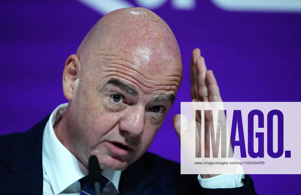 Mandatory Credit: Photo by Javier Garcia Shutterstock (13670212g) FIFA President Gianni Infantino speaks during the press conference, PK, Pressekonferenz FIFA Press Conference, FIFA World Cup, WM, Weltmeisterschaft, Fussball 2022, Football, Qatar National Convention Centre, Doha, Qatar - 16 Dec 2022 Editorial Use Only FIFA Press Conference, FIFA World Cup 2022, Football, Qatar National Convention Centre, Doha, Qatar - 16 Dec 2022 Editorial Use Only