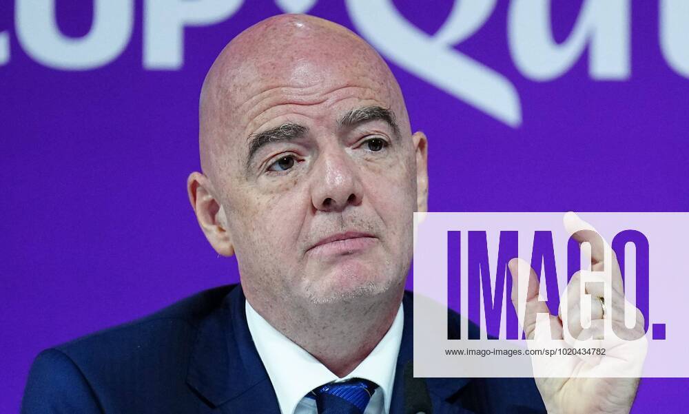 Mandatory Credit: Photo by Javier Garcia Shutterstock (13670212n) FIFA President Gianni Infantino speaks during the press conference, PK, Pressekonferenz FIFA Press Conference, FIFA World Cup, WM, Weltmeisterschaft, Fussball 2022, Football, Qatar National Convention Centre, Doha, Qatar - 16 Dec 2022 Editorial Use Only FIFA Press Conference, FIFA World Cup 2022, Football, Qatar National Convention Centre, Doha, Qatar - 16 Dec 2022 Editorial Use Only