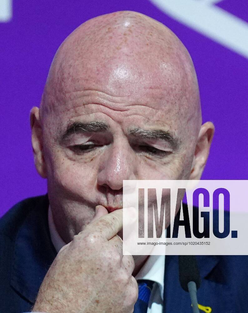 Mandatory Credit: Photo by Javier Garcia Shutterstock (13670212z) FIFA President Gianni Infantino reacts during the press conference, PK, Pressekonferenz FIFA Press Conference, FIFA World Cup, WM, Weltmeisterschaft, Fussball 2022, Football, Qatar National Convention Centre, Doha, Qatar - 16 Dec 2022 Editorial Use Only FIFA Press Conference, FIFA World Cup 2022, Football, Qatar National Convention Centre, Doha, Qatar - 16 Dec 2022 Editorial Use Only