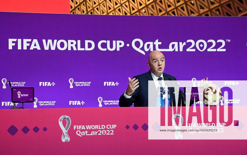 Football, men, 2022 23 season, Qatar World Cup, Doha, press conference at the media center at Qatar National Convention Centre QNCC , FIFA President Gianni Infantino, 16 12 2022,