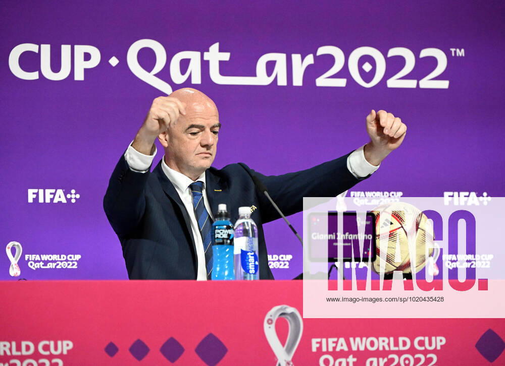 Football, men, 2022 23 season, Qatar World Cup, Doha, press conference at the media center at Qatar National Convention Centre QNCC , FIFA President Gianni Infantino, 16 12 2022,