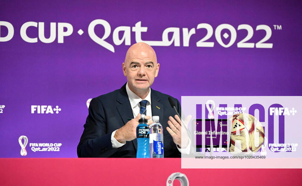 Football, men, 2022 23 season, Qatar World Cup, Doha, press conference at the media center at Qatar National Convention Centre QNCC , FIFA President Gianni Infantino, 16 12 2022,