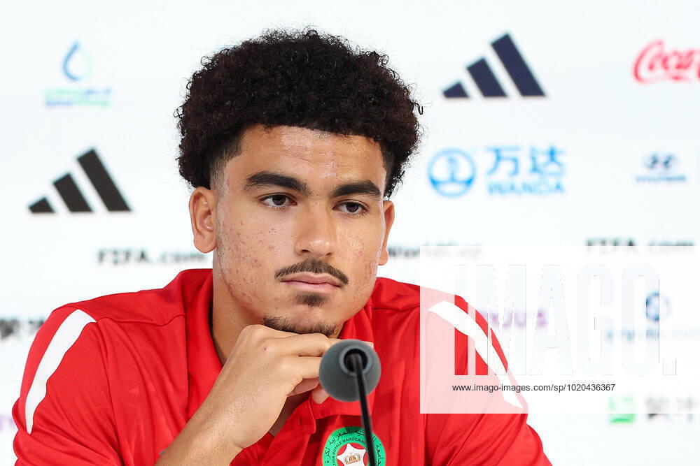QATAR 2022 - Morocco press conference, PK, Pressekonferenz Player Zakaria Aboukhlal during Media conference of the Moroccan national football team on the eve of the match for third place between Croatia and Morocco at the World Cup in Qatar, at Qatar National Convention Centre, QNCC, Doha, Qatar, on December 16, 2022, GoranxStanzl PIXSELL