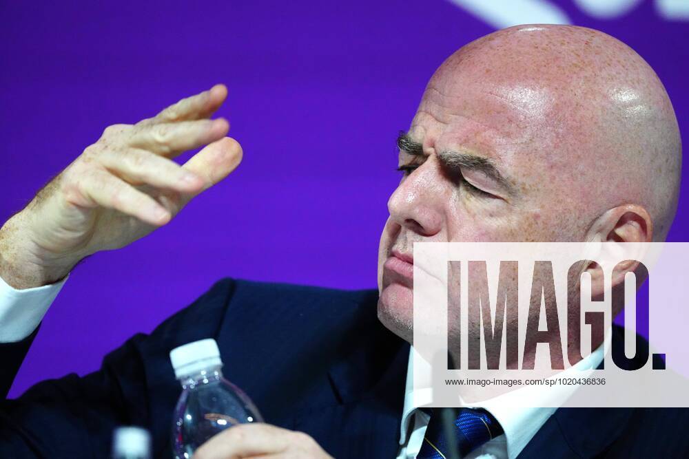 Mandatory Credit: Photo by Javier Garcia Shutterstock (13670212ca) FIFA President Gianni Infantino looks at a fly that distracts him during the press conference, PK, Pressekonferenz FIFA Press Conference, FIFA World Cup, WM, Weltmeisterschaft, Fussball 2022, Football, Qatar National Convention Centre, Doha, Qatar - 16 Dec 2022 Editorial Use Only FIFA Press Conference, FIFA World Cup 2022, Football, Qatar National Convention Centre, Doha, Qatar - 16 Dec 2022 Editorial Use Only