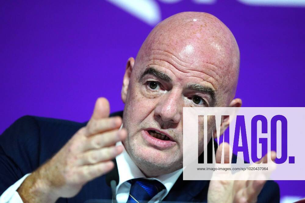 Mandatory Credit: Photo by Javier Garcia Shutterstock (13670212ci) FIFA President Gianni Infantino speaks during the press conference, PK, Pressekonferenz FIFA Press Conference, FIFA World Cup, WM, Weltmeisterschaft, Fussball 2022, Football, Qatar National Convention Centre, Doha, Qatar - 16 Dec 2022 Editorial Use Only FIFA Press Conference, FIFA World Cup 2022, Football, Qatar National Convention Centre, Doha, Qatar - 16 Dec 2022 Editorial Use Only