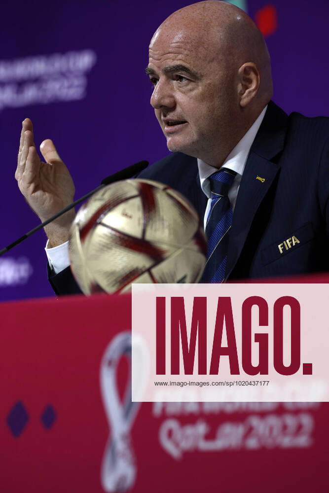 FIFA s President, Swiss Gianni Infantino, addresses a press conference, PK, Pressekonferenz in Doha, Qatar, 16 December 2022. Infantino said that FIFA s World Cup Qatar 2022 has been a great success . The final between Argentina and France is to be played on 18 December, and the match for the third and fourth place between Croatia and Morocco, on 17 December. Gianni Infantino s press conference !ACHTUNG: NUR REDAKTIONELLE NUTZUNG!