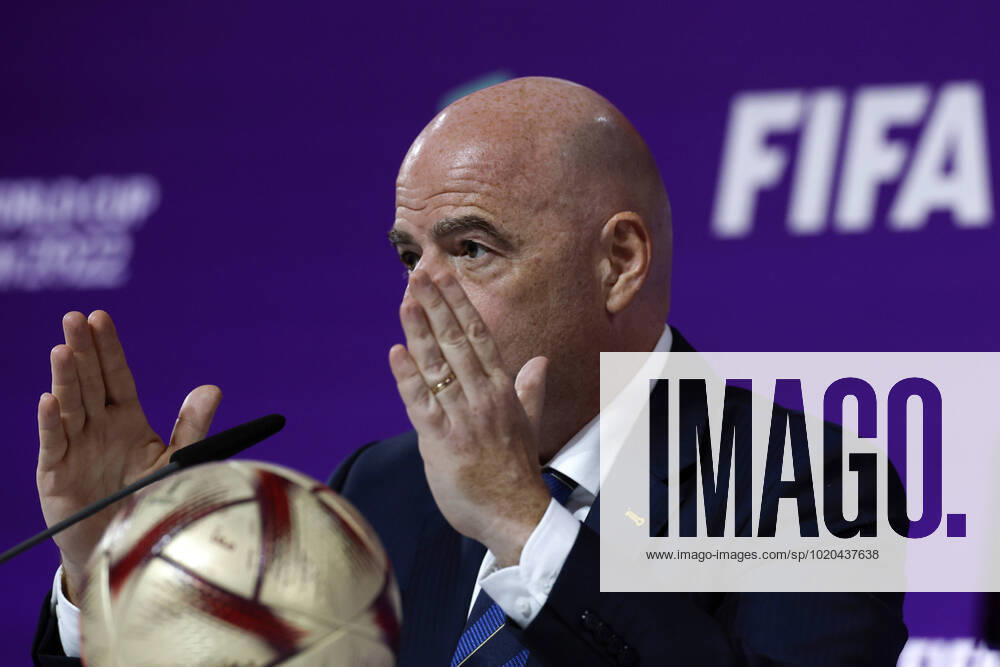 FIFA s President, Swiss Gianni Infantino, addresses a press conference, PK, Pressekonferenz in Doha, Qatar, 16 December 2022. Infantino said that FIFA s World Cup Qatar 2022 has been a great success . The final between Argentina and France is to be played on 18 December, and the match for the third and fourth place between Croatia and Morocco, on 17 December. Gianni Infantino s press conference !ACHTUNG: NUR REDAKTIONELLE NUTZUNG!