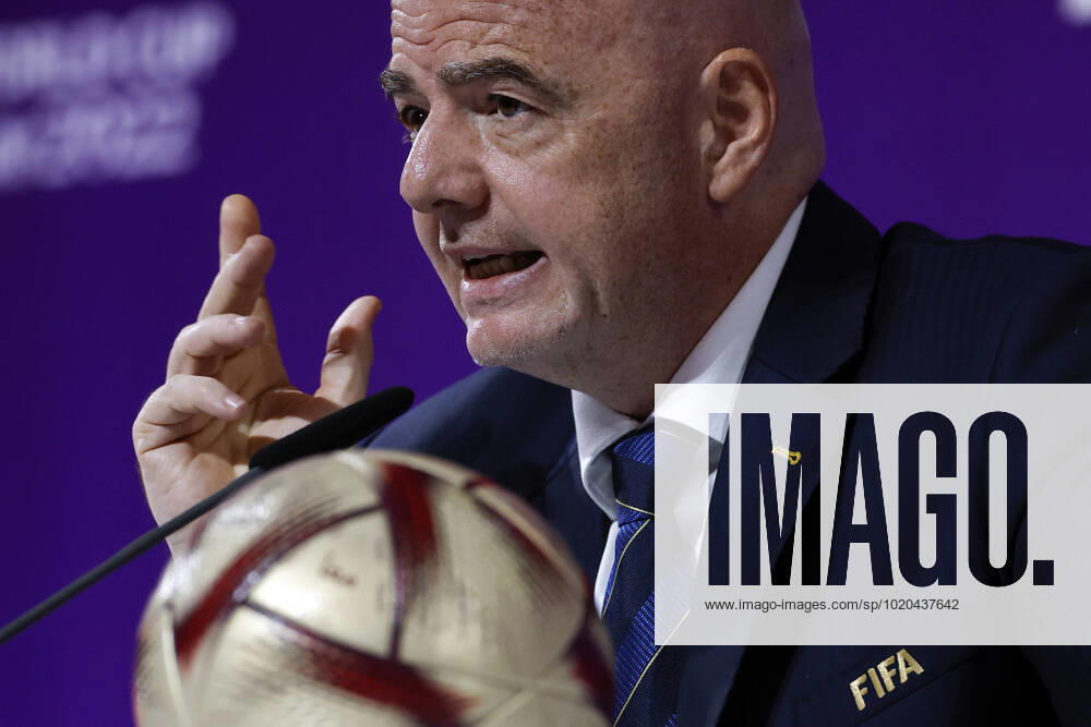 FIFA s President, Swiss Gianni Infantino, addresses a press conference, PK, Pressekonferenz in Doha, Qatar, 16 December 2022. Infantino said that FIFA s World Cup Qatar 2022 has been a great success . The final between Argentina and France is to be played on 18 December, and the match for the third and fourth place between Croatia and Morocco, on 17 December. Gianni Infantino s press conference !ACHTUNG: NUR REDAKTIONELLE NUTZUNG!