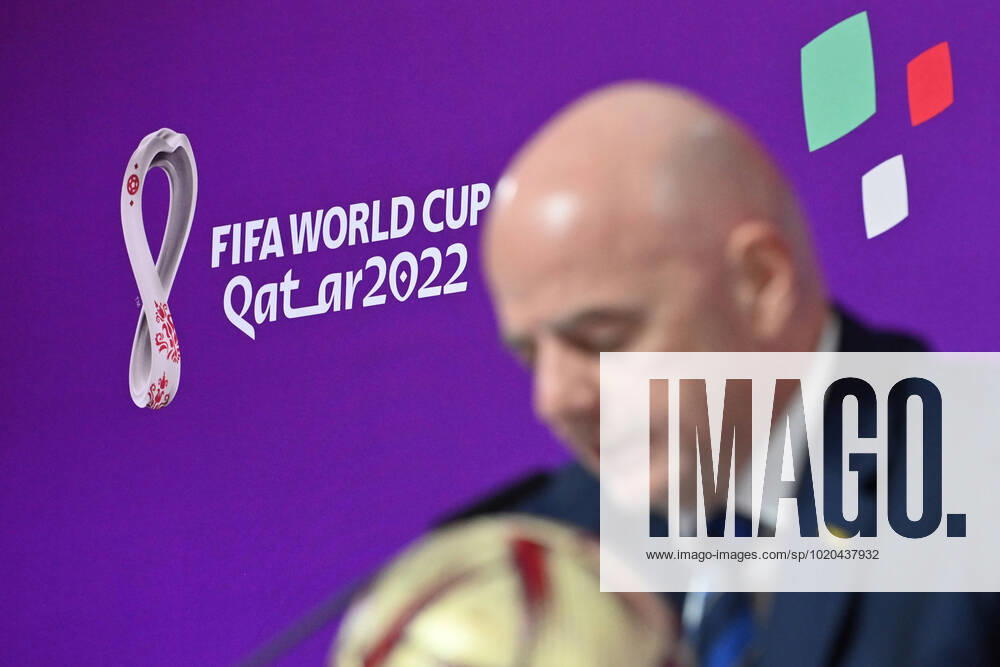 FIFA President Gianni INFANTINO, out of focus in front of logo, single image, cropped single subject, portrait, portrait FIFA Press Conference on 16 22 2022 Closing Ceremony, Football World Cup 20122 in Qatar from 20 11 18 12 2022