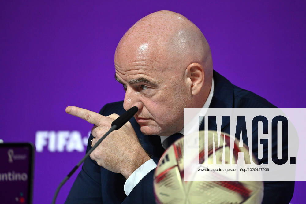 FIFA President Gianni INFANTINO, gesture,pointing,finger pointing single image,cropped single subject,portrait,portrait FIFA Press Conference on 16 22 2022 Closing Ceremony, Football World Cup 20122 in Qatar from 20 11 18 12 2022