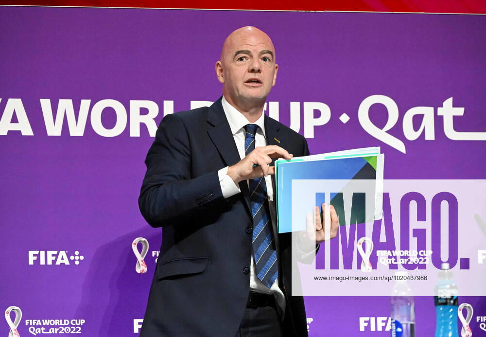 Football, men, 2022 23 season, Qatar World Cup, Doha, press conference at the media center at Qatar National Convention Centre QNCC , FIFA President Gianni Infantino, 16 12 2022,