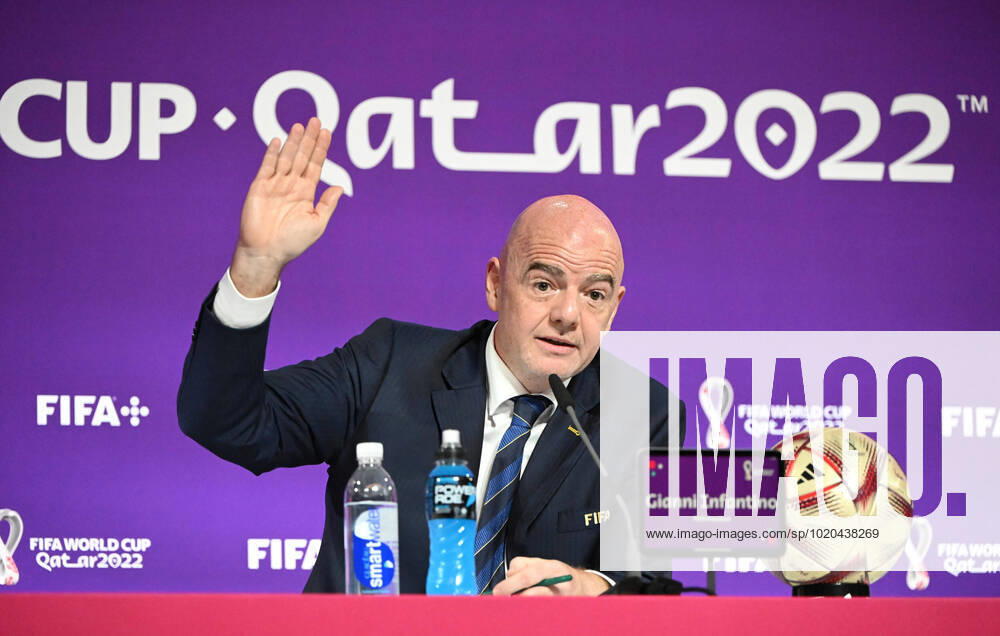 Football, men, 2022 23 season, Qatar World Cup, Doha, press conference at the media center at Qatar National Convention Centre QNCC , FIFA President Gianni Infantino, 16 12 2022,