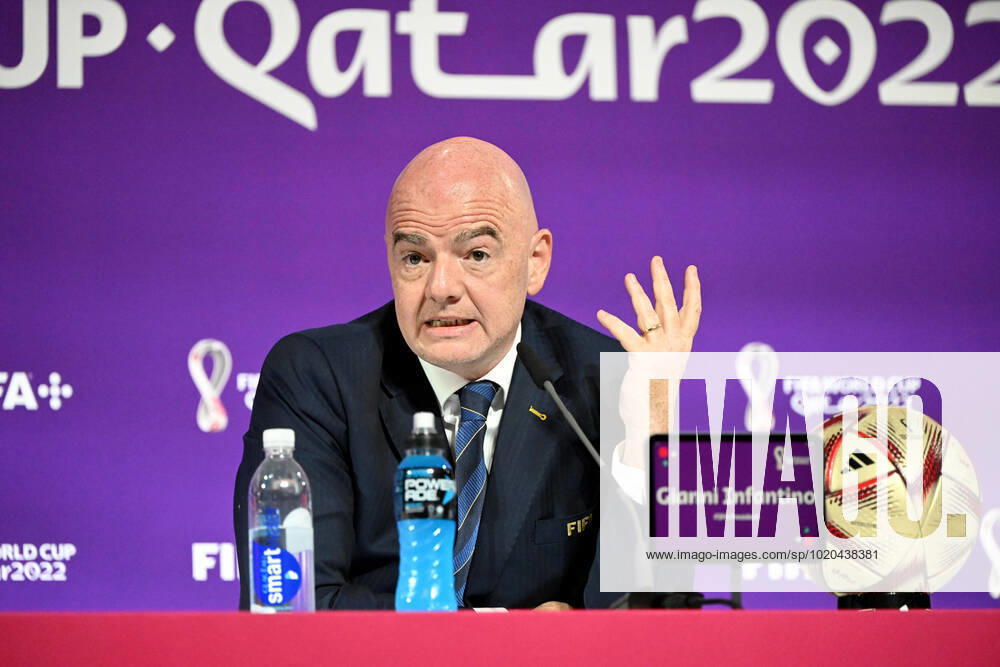 Football, men, 2022 23 season, Qatar World Cup, Doha, press conference at the media center at Qatar National Convention Centre QNCC , FIFA President Gianni Infantino, 16 12 2022,