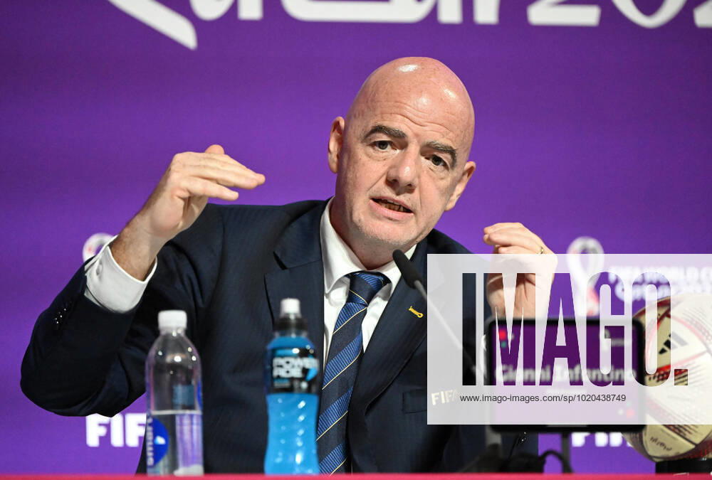 Football, men, 2022 23 season, Qatar World Cup, Doha, press conference at the media center at Qatar National Convention Centre QNCC , FIFA President Gianni Infantino, 16 12 2022,
