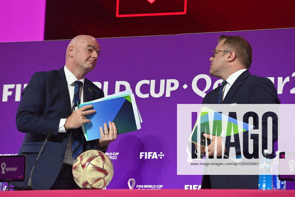 From left FIFA President Gianni INFANTINO with Bryan SWANSON Director of Media Relations FIFA Press Conference on 16 22 2022 Closing Ceremony, Football World Cup 20122 in Qatar from 20 11 18 12 2022