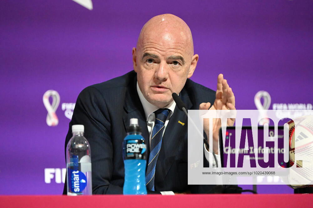 Football, men, 2022 23 season, Qatar World Cup, Doha, press conference at the media center at Qatar National Convention Centre QNCC , FIFA President Gianni Infantino, 16 12 2022,