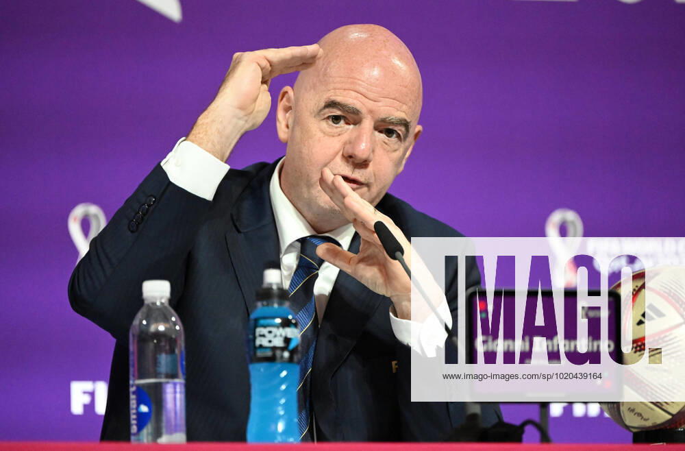 Football, men, 2022 23 season, Qatar World Cup, Doha, press conference at the media center at Qatar National Convention Centre QNCC , FIFA President Gianni Infantino, 16 12 2022,