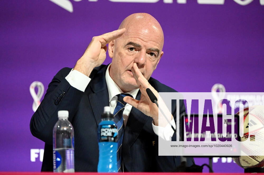 Football, men, 2022 23 season, Qatar World Cup, Doha, press conference at the media center at Qatar National Convention Centre QNCC , FIFA President Gianni Infantino, 16 12 2022,