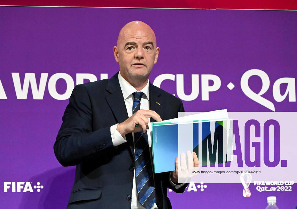 Football, men, 2022 23 season, Qatar World Cup, Doha, press conference at the media center at Qatar National Convention Centre QNCC , FIFA President Gianni Infantino, 16 12 2022,