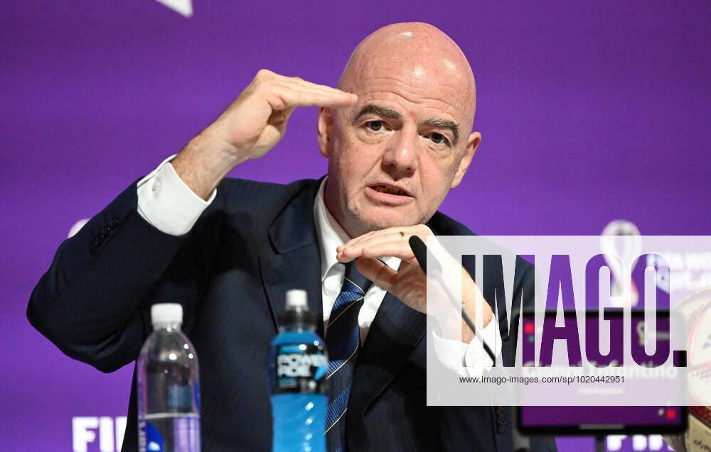 Football, men, 2022 23 season, Qatar World Cup, Doha, press conference at the media center at Qatar National Convention Centre QNCC , FIFA President Gianni Infantino, 16 12 2022,