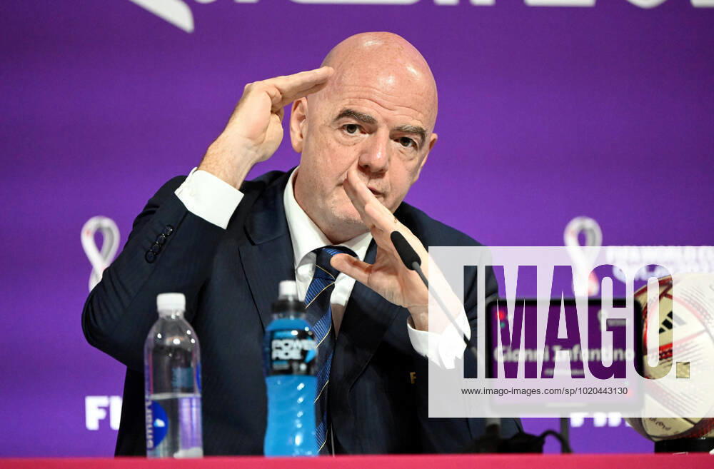 Football, men, 2022 23 season, Qatar World Cup, Doha, press conference at the media center at Qatar National Convention Centre QNCC , FIFA President Gianni Infantino, 16 12 2022,