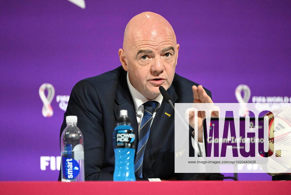 Football, men, 2022 23 season, Qatar World Cup, Doha, press conference at the media center at Qatar National Convention Centre QNCC , FIFA President Gianni Infantino, 16 12 2022,