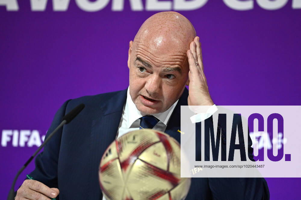 FIFA President Gianni INFANTINO, skeptical, single image,cropped single subject,portrait,portrait FIFA Press Conference on 16 22 2022 Closing Press Conference Football World Cup 20122 in Qatar from 20 11 18 12 2022
