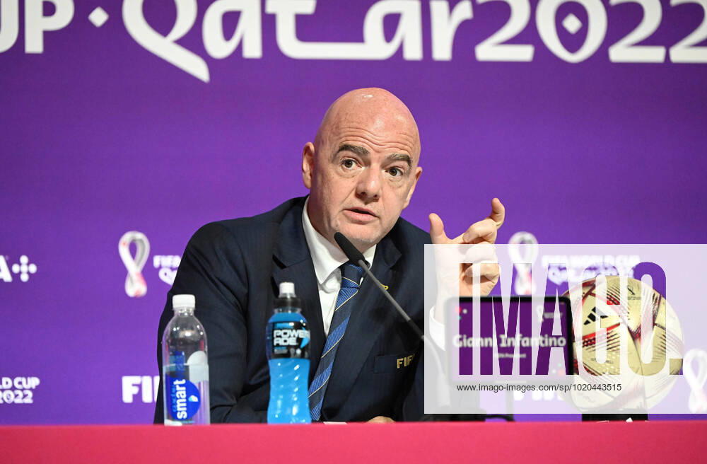 Football, men, 2022 23 season, Qatar World Cup, Doha, press conference at the media center at Qatar National Convention Centre QNCC , FIFA President Gianni Infantino, 16 12 2022,