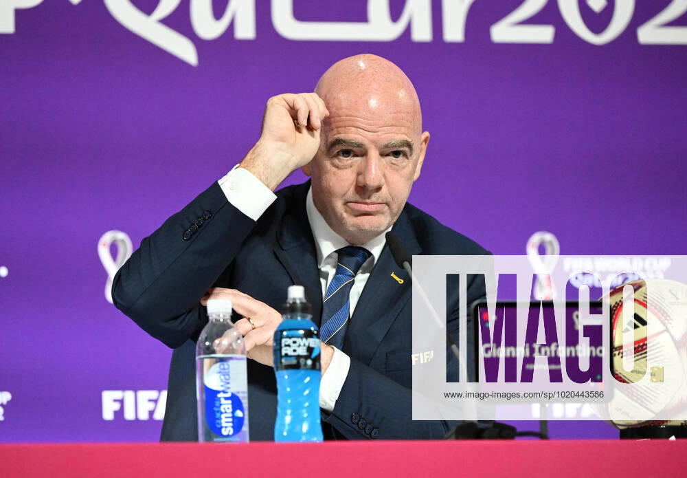 Football, men, 2022 23 season, Qatar World Cup, Doha, press conference at the media center at Qatar National Convention Centre QNCC , FIFA President Gianni Infantino, 16 12 2022,